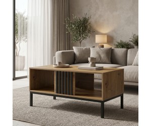 Τραπέζι σαλονιού Delanka pakoworld oak-μαύρο 92x50x46εκ Τραπέζι σαλονιού Delanka pakoworld oak-μαύρο 92x50x46εκ