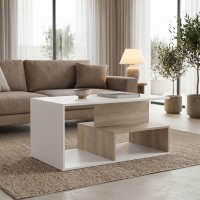 Τραπέζι σαλονιού Kelena pakoworld sonoma-λευκό 90x51x43εκ Τραπέζι σαλονιού Kelena pakoworld sonoma-λευκό 90x51x43εκ