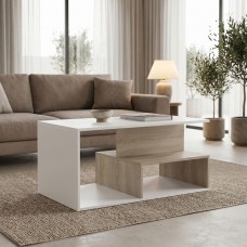 Τραπέζι σαλονιού Kelena pakoworld sonoma-λευκό 90x51x43εκ Τραπέζι σαλονιού Kelena pakoworld sonoma-λευκό 90x51x43εκ
