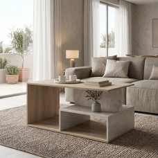 Τραπέζι σαλονιού Kelena pakoworld sonoma-μπεζ όψη μαρμάρου 90x51x43εκ Τραπέζι σαλονιού Kelena pakoworld sonoma-μπεζ όψη μαρμάρου 90x51x43εκ