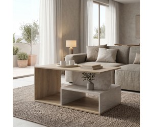 Τραπέζι σαλονιού Kelena pakoworld sonoma-μπεζ όψη μαρμάρου 90x51x43εκ Τραπέζι σαλονιού Kelena pakoworld sonoma-μπεζ όψη μαρμάρου 90x51x43εκ