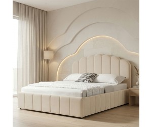 Κρεβάτι Tatiana pakoworld βελούδο μπεζ με αποθηκευτικό χώρο 160x200εκ