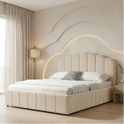 Κρεβάτι Tatiana pakoworld βελούδο μπεζ με αποθηκευτικό χώρο 160x200εκ