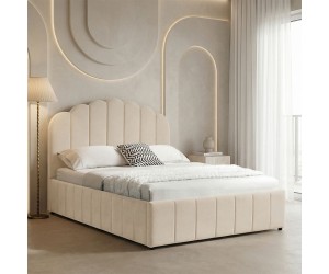 Κρεβάτι Tatiana pakoworld βελούδο μπεζ με αποθηκευτικό χώρο 120x200εκ