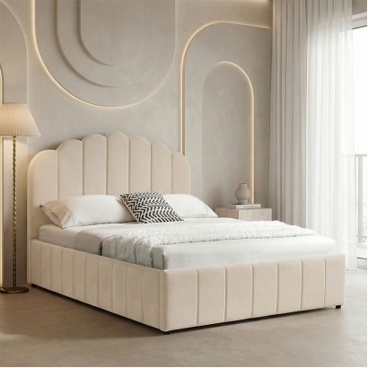 Κρεβάτι Tatiana pakoworld βελούδο μπεζ με αποθηκευτικό χώρο 120x200εκ