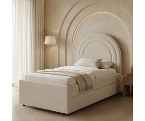 Κρεβάτι Arcuate pakoworld μπουκλέ υφασμα μπεζ με συρόμενο 90x200εκ