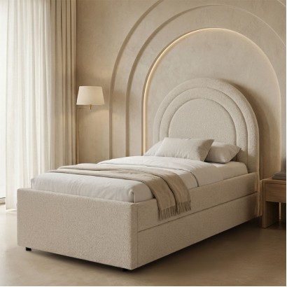 Κρεβάτι Arcuate pakoworld μπουκλέ υφασμα μπεζ με συρόμενο 90x200εκ