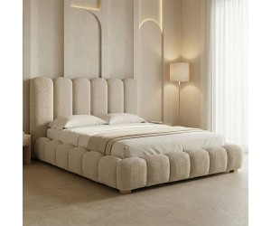 Κρεβάτι Nuvem pakoworld μπουκλέ υφασμα μπεζ με αποθηκευτικό χώρο 160x200εκ