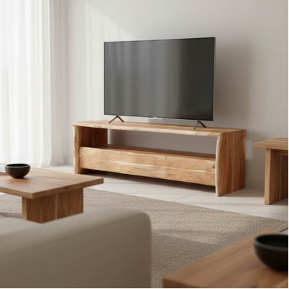 Έπιπλο τηλεόρασης Konna pakoworld μασίφ ξύλο ακακίας καρυδί 140x40x45εκ