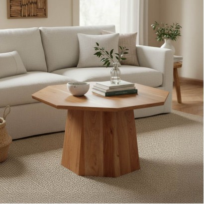 Τραπέζι σαλονιού Octagon pakoworld ξύλο acacia σε φυσική απόχρωση Φ80x45εκ