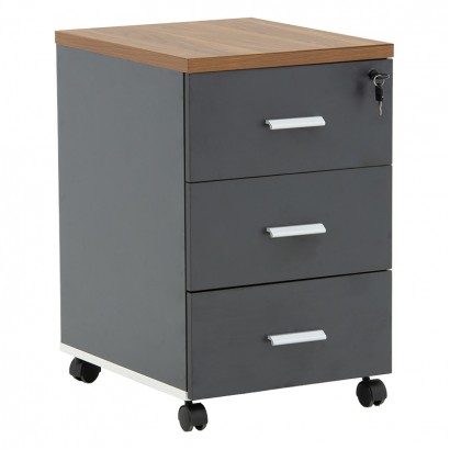 Συρταριέρα επαγγελματική τροχήλατη Oscar pakoworld 3ων συρταριών καρυδί-ανθρακί 40x48x63εκ