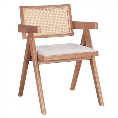 Πολυθρόνα Winslow pakoworld ξύλο rubberwood ανοικτό καρυδί-pvc rattan φυσικό-ύφασμα γκρι Πολυθρόνα Winslow pakoworld ξύλο rubberwood ανοικτό καρυδί-pvc rattan φυσικό-ύφασμα γκρι
