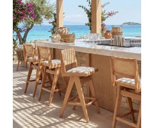Σκαμπό bar Winslow pakoworld ξύλο rubberwood ανοικτό καρυδί-pvc rattan φυσικό-ύφασμα γκρι 44.5x46x98εκ Σκαμπό bar Winslow pakoworld ξύλο rubberwood ανοικτό καρυδί-pvc rattan φυσικό-ύφασμα γκρι 44.5x46x98εκ