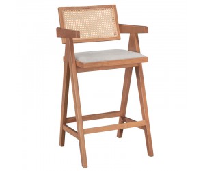 Σκαμπό bar Winslow pakoworld ξύλο rubberwood ανοικτό καρυδί-pvc rattan φυσικό-ύφασμα γκρι Σκαμπό bar Winslow pakoworld ξύλο rubberwood ανοικτό καρυδί-pvc rattan φυσικό-ύφασμα γκρι