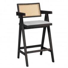Σκαμπό bar Winslow pakoworld ξύλο rubberwood μαύρο-pvc rattan φυσικό-ύφασμα γκρι Σκαμπό bar Winslow pakoworld ξύλο rubberwood μαύρο-pvc rattan φυσικό-ύφασμα γκρι