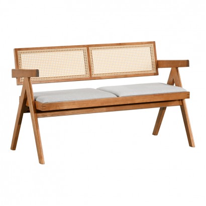 Καναπές Winslow pakoworld διθέσιος ξύλο rubberwood σε ανοιχτό καρυδί χρώμα-ύφασμα ανοιχτό γκρι 130x60x77.5εκ