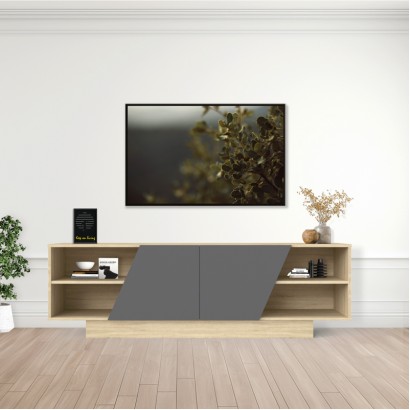 Έπιπλο τηλεόρασης Stevie pakoworld sonoma-ανθρακί 160x40x50εκ