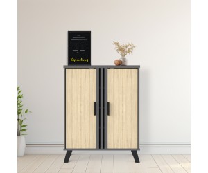 Παπουτσοθήκη-ντουλάπι Shoby pakoworld sonoma-ανθρακί 70.5x30x91εκ