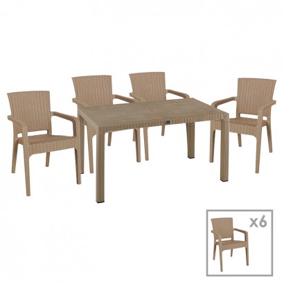 Τραπεζαρία Explore-Halcyon pakoworld σετ 7τεμ PP cappuccino 150x90x73,5εκ