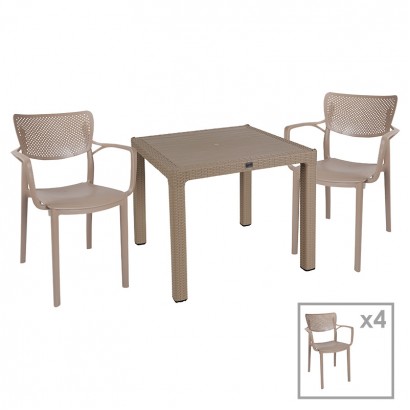 Τραπεζαρία Explore-Frontline pakoworld σετ 5τεμ PP cappuccino 90x90x73,5εκ