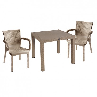 Τραπεζαρία Explore-Festive pakoworld σετ 3τεμ PP cappuccino 90x90x73,5εκ