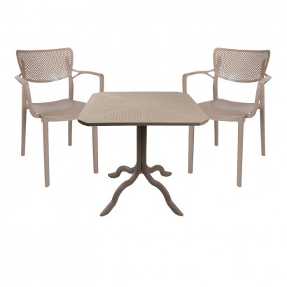 Τραπεζαρία Icon-Frontline pakoworld σετ 3τεμ PP σε cappuccino απόχρωση