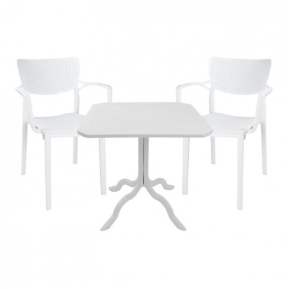 Τραπεζαρία Icon-Fontline pakoworld σετ 3τεμ PP σε λευκή απόχρωση