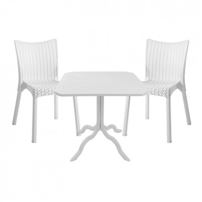 Τραπεζαρία Icon-Confident pakoworld σετ 3τεμ PP σε λευκή απόχρωση