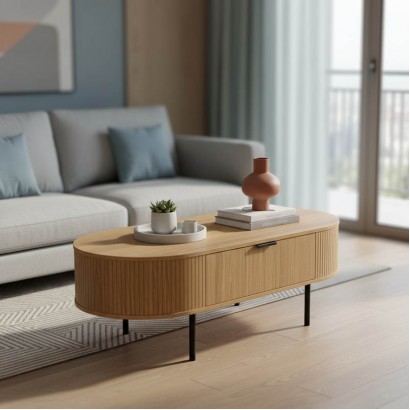 Τραπέζι σαλονιού Scandi pakoworld MDF φυσικό με μεταλλικά πόδια 118x60x44εκ