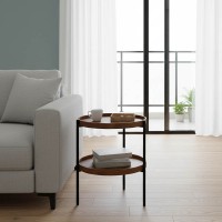 Βοηθητικό τραπέζι Portogie pakoworld mdf καρυδί-μέταλλο μαύρο Φ40x50εκ