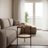 Βοηθητικό τραπέζι Portogie pakoworld mdf φυσικό-μέταλλο μαύρο Φ40x50εκ