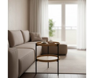 Βοηθητικό τραπέζι Portogie pakoworld mdf φυσικό-μέταλλο μαύρο Φ40x50εκ Βοηθητικό τραπέζι Portogie pakoworld mdf φυσικό-μέταλλο μαύρο Φ40x50εκ