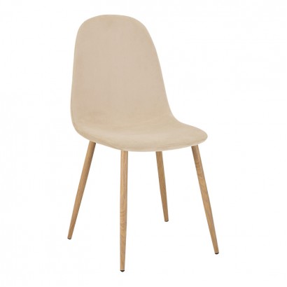 Καρέκλα Bella pakoworld μπεζ βελούδο με πόδι μέταλλο σε φυσική απόχρωση 43.5x52x89εκ