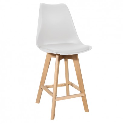 Σκαμπό μπαρ Gaston pakoworld λευκό pp-pu και ξύλινο πόδι σε φυσική απόχρωση 49x56x112εκ