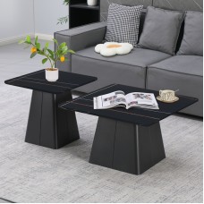 Τραπέζια σαλονιού Square pakoworld σετ 2 τεμ μέταλλο-sintered stone σε μαύρο μαρμάρου