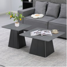Τραπέζια σαλονιού Square pakoworld σετ 2 τεμ βάση μέταλλο σε μαύρη-sintered stone σε γκρι μαρμάρου