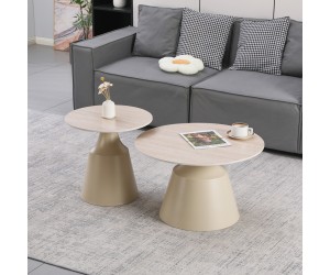 Τραπέζια σαλονιού Sculpt pakoworld σετ 2τεμ μέταλλο cappuccino- sintered stone σε όψης τραβερτίνης Τραπέζια σαλονιού Sculpt pakoworld σετ 2τεμ μέταλλο cappuccino- sintered stone σε όψης τραβερτίνης