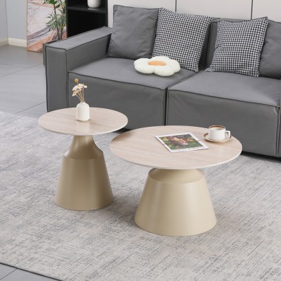 Τραπέζια σαλονιού Sculpt pakoworld σετ 2τεμ μέταλλο cappuccino- sintered stone σε όψης τραβερτίνης Τραπέζια σαλονιού Sculpt pakoworld σετ 2τεμ μέταλλο cappuccino- sintered stone σε όψης τραβερτίνης
