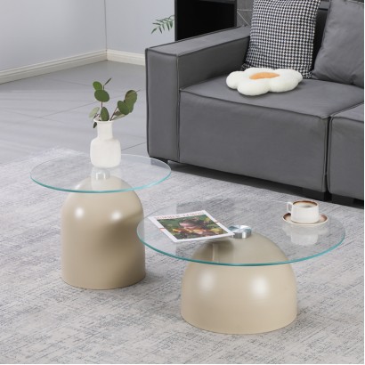 Τραπέζια σαλονιού Barel pakoworld σετ 2τεμ μέταλλο cappuccino- clear glass Τραπέζια σαλονιού Barel pakoworld σετ 2τεμ μέταλλο cappuccino- clear glass