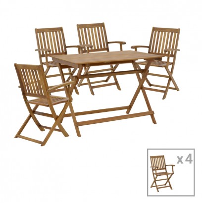 Τραπεζαρία Joter-Jaybo pakoworld σετ 5τεμ πτυσσόμενο φυσικό μασίφ ξύλο ακακίας 100x65x72εκ