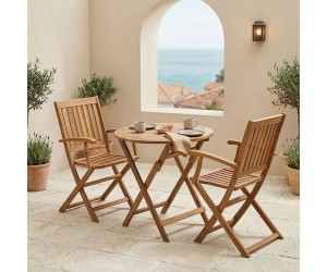 Τραπεζαρία Joter-Carpuva pakoworld σετ 3τεμ πτυσσόμενο φυσικό μασίφ ξύλο ακακίας Φ70x74εκ