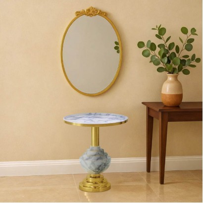 Βοηθητικό τραπέζι Cogent Inart γκρι μαρμάρου-χρυσό μέταλλο Φ41x44εκ