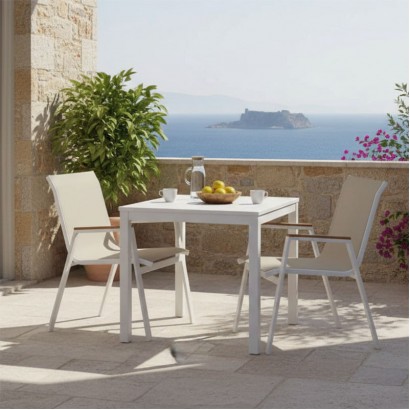 Τραπεζαρία Azelie-Kliton Ι pakoworld σετ 5τεμ γκρι ύφασμα-λευκό αλουμίνιο 80x80x74εκ