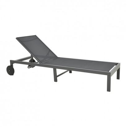 Ξαπλώστρα Mailo pakoworld ανθρακί αλουμίνιο και textilene σε μαύρη απόχρωση 71x206x30εκ