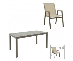 Τραπεζαρία Kliton-Azelie pakoworld σετ 5τεμ σε σαμπανιζέ απόχρωση 150x80x74εκ