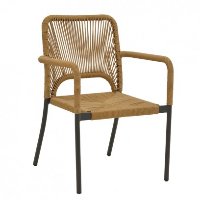 Πολυθρόνα αλουμινίου Norture pakoworld στοιβαζόμενη ανθρακί σκελετός-φυσικό rattan 57x61x85εκ