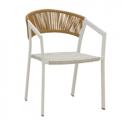 Πολυθρόνα αλουμινίου Glisten pakoworld στοιβαζόμενη λευκός σκελετός-textilene φυσικό rattan 56x62x77εκ