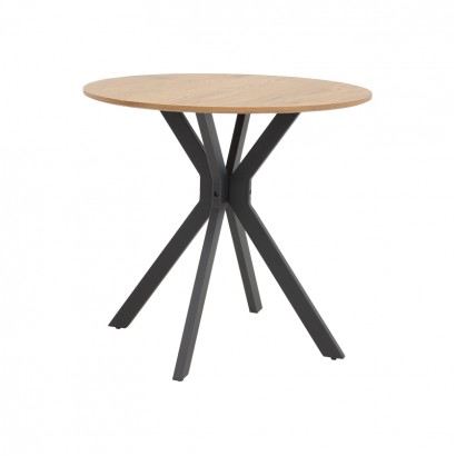 Τραπέζι Xuson pakoworld φυσικό mdf-πόδι μαύρο μέταλλο Φ80x75εκ