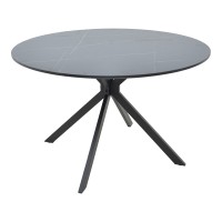 Τραπέζι Xuson pakoworld mdf σε μαύρο όψης μαρμάρου με πόδι μαύρο μέταλλο Φ120x75εκ