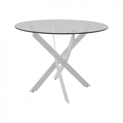 Τραπέζι Antoro pakoworld γυαλί και μεταλλικά πόδια σε λευκή απόχρωση Φ80x75εκ